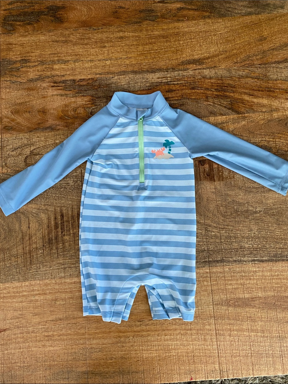 Carter's Light Blue Striped Long-Sleeve Rashguard One-Piece swimsuit 🩱